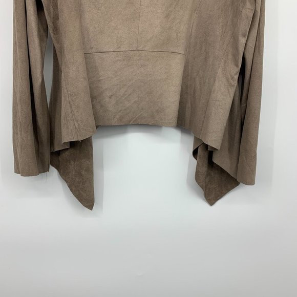 Mod Ref Jacket Brown Faux Suede Open Front Waterfall Long Sleeve - Picture 9 of 9